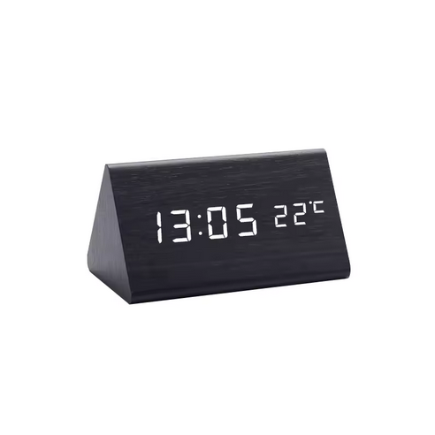 Digital Alarm Clock Desktop Wood LED Clocks Sound Control Electronic Display Thermometer Home Decor Gift Wood Clocks