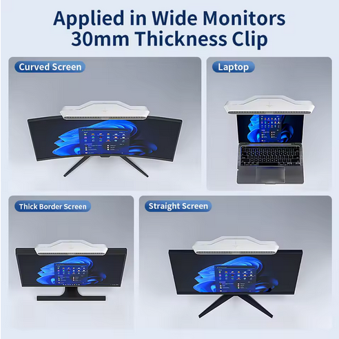 Computer Monitor Hanging Fan - Powerful Cooling 3-speed Selectable, Ergonomic Design, Portable Desktop Fan, Quiet Adjustable