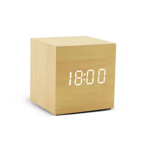 Alarm Clock LED Wooden Watch Table Voice Control Digital Wood Temperature Digital Bamboo Square Table Desktop Clocks