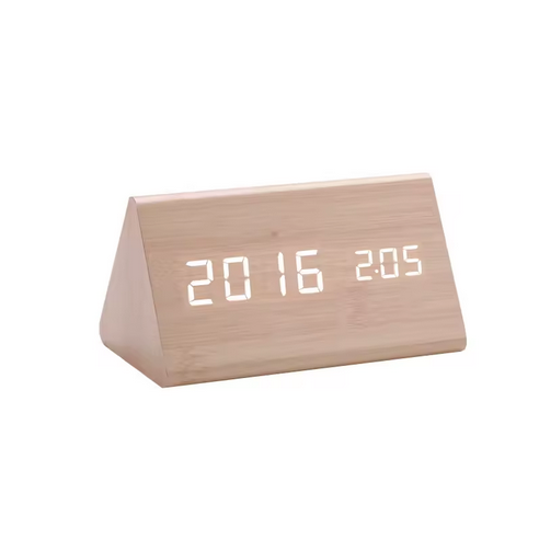 Digital Alarm Clock Desktop Wood LED Clocks Sound Control Electronic Display Thermometer Home Decor Gift Wood Clocks