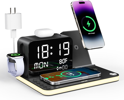 7-in-1 wireless charging station - Night Light & temp Display